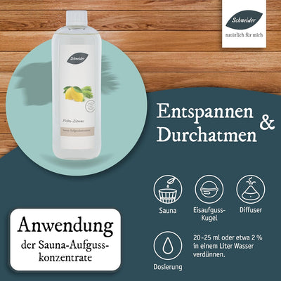 Saunabedarf Schneider - Aufgusskonzentrat Fichte-Zitrone - fruchtig-frischer, waldiger Saunaaufguss