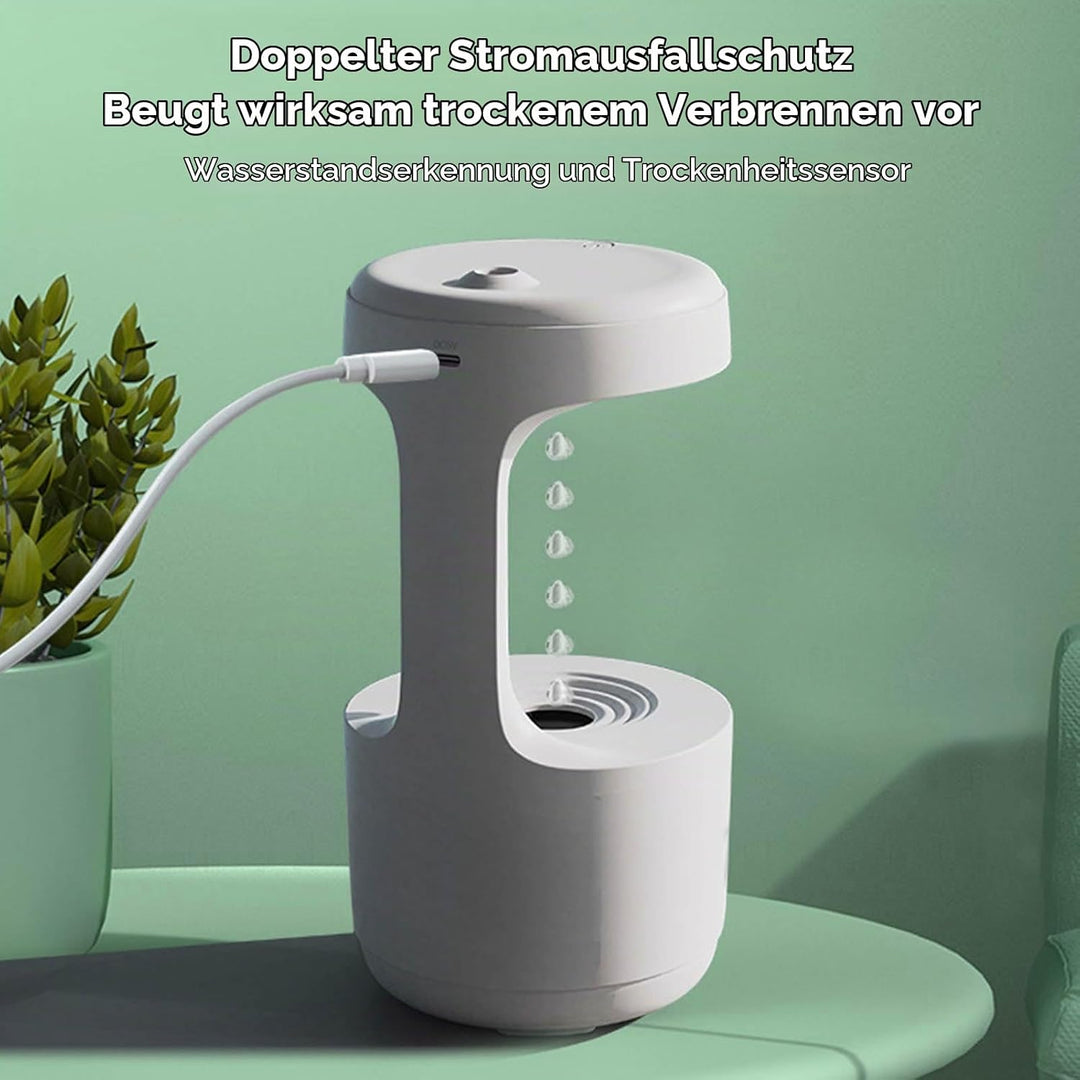 Fockety Anti-Gravity Wassertropfen Luftbefeuchter, 800ML USB Cool Mist Luftbefeuchter mit Nachtlicht