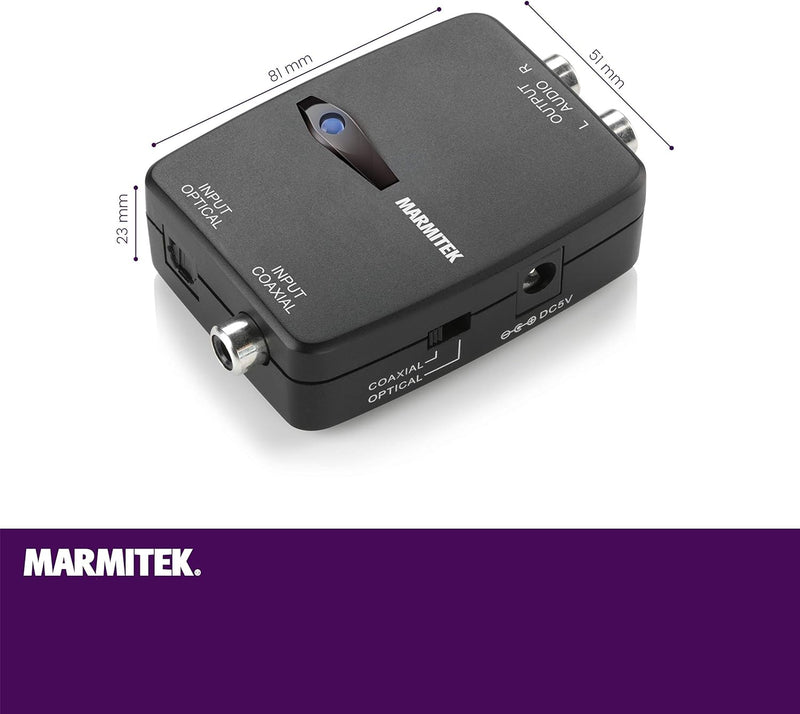 Digital Analog Wandler - Marmitek Connect DA21 - Toslink oder Koaxial zu Analog Konverter - Wolfson