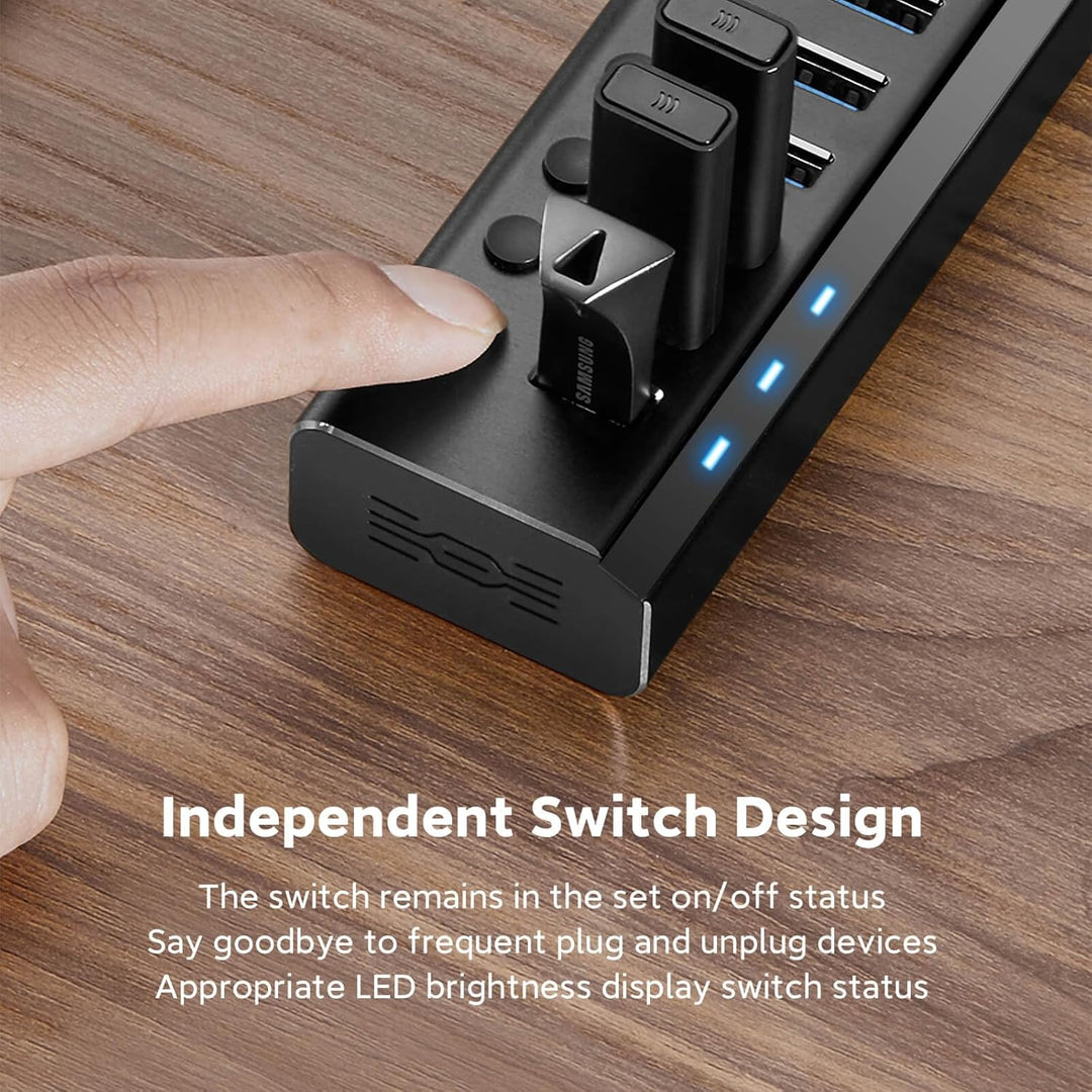 RSHTECH USB Hub 3.2 Aktiv mit Netzteil (72W 12V/6A), 2-in-1 Datenkabel (Typ-C&amp;Typ A) und 13*10Gbps U