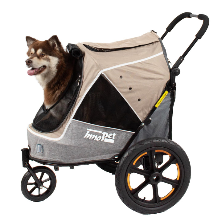 Innopet Sporty Evolution Latte 2-in-1 Hundebuggy und Fahrradanhänger für Hunde - Beige/Grau, 30kg Tr
