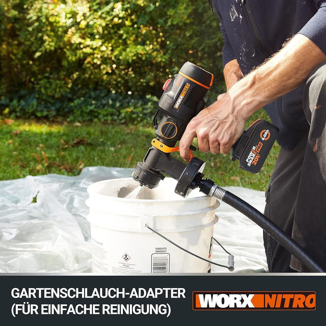 WORX WX020 Nitro Akku-Farbsprühsystem 20V - leistungsstark bürstenloser Motor - 3 Sprühform &amp; 4 Düse