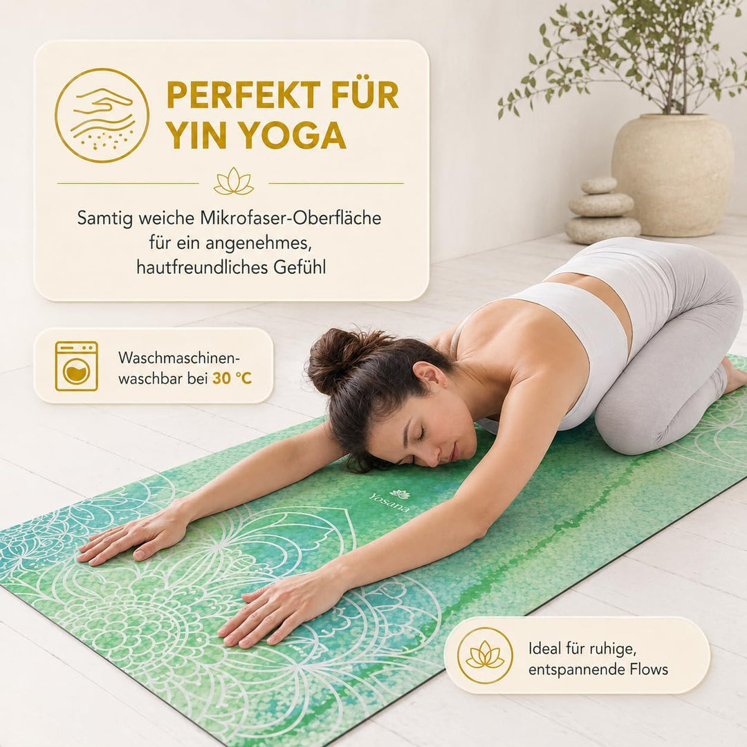 Yogamatte aus Naturkautschuk I Hot Yoga Mikrofaser Matte I Bikram Yogamatte Maschinenwaschbar I Ying