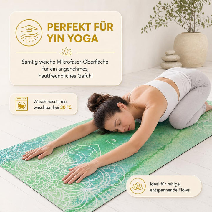 Yogamatte aus Naturkautschuk I Hot Yoga Mikrofaser Matte I Bikram Yogamatte Maschinenwaschbar I Ying