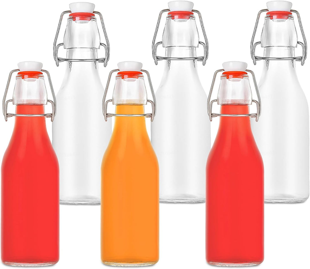 Relaxdays Flaschen zum Befüllen, 6er Set, 250 ml, Bügelverschluss, Glasflasche für Öl, Essig, Schnap