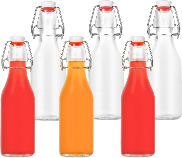 Relaxdays Flaschen zum Befüllen, 6er Set, 250 ml, Bügelverschluss, Glasflasche für Öl, Essig, Schnap