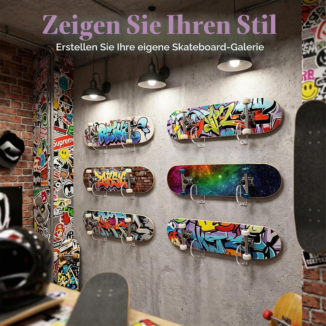 BiJun Skateboard Wandhalterung, Acryl Skate Deck Wandhalterung, Skateboards Horizontale Aufhänger Di