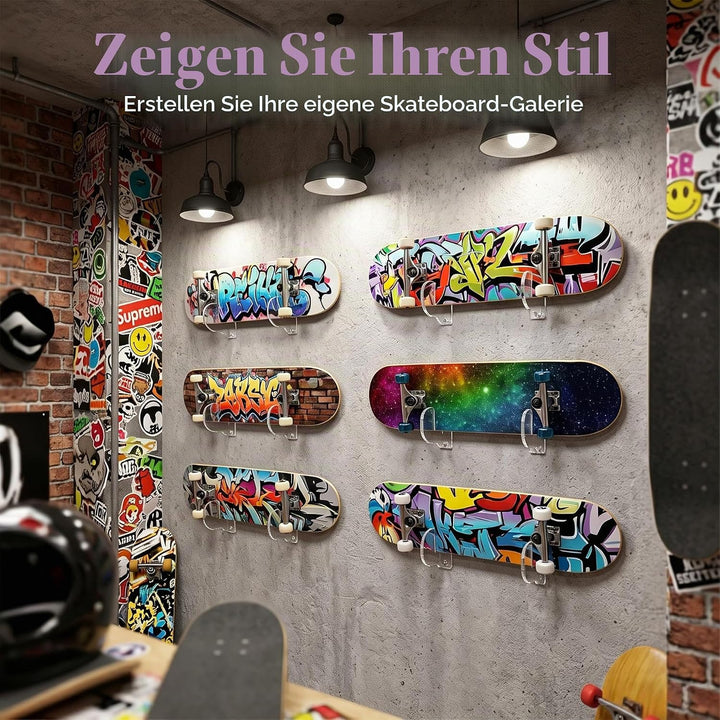 BiJun Skateboard Wandhalterung, Acryl Skate Deck Wandhalterung, Skateboards Horizontale Aufhänger Di