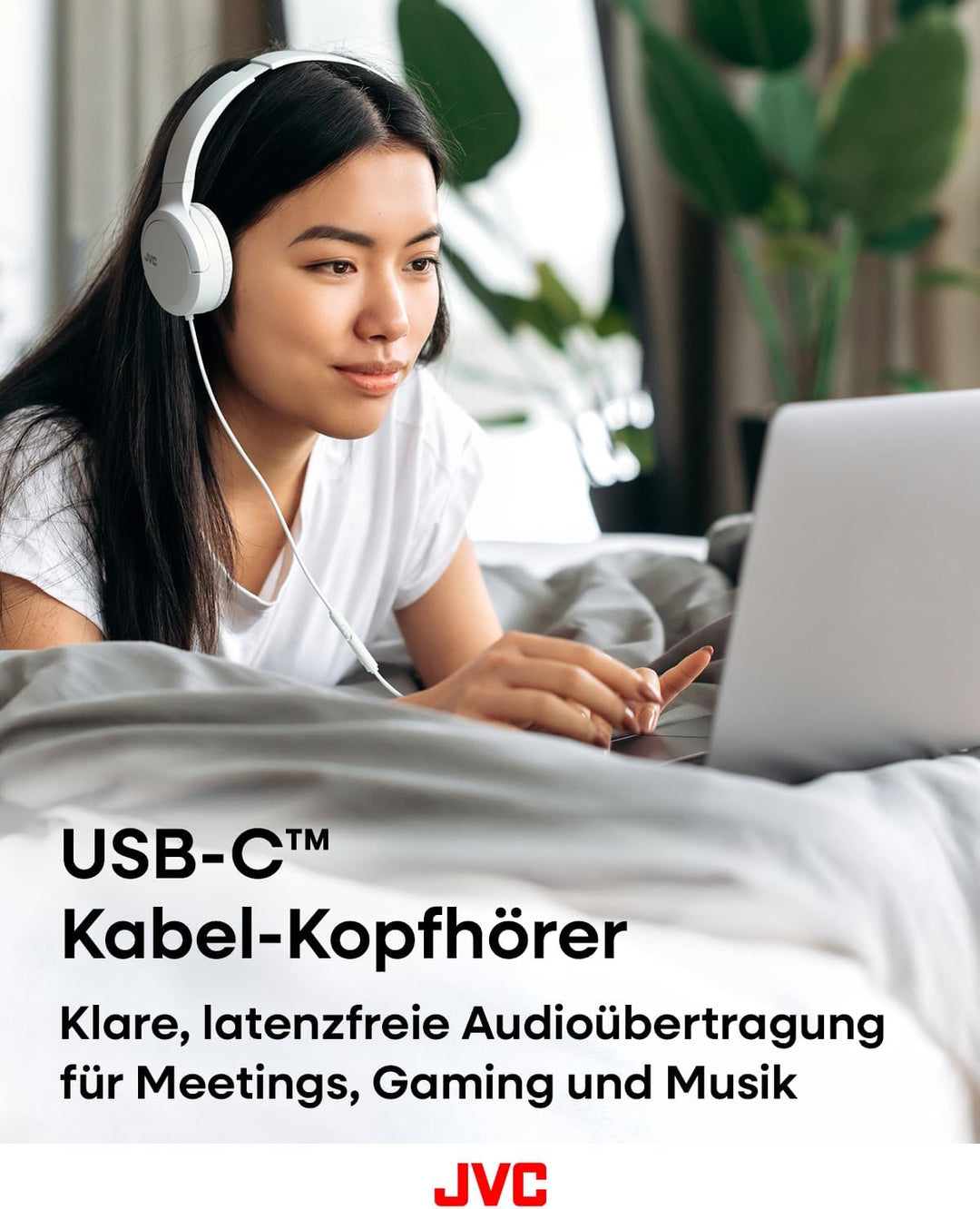 JVC HA-S33UC-W USB-C On-Ear-Kopfhörer, weiche Ohrpolster, faltbar, mit Mikrofon & 3-Tasten-Fernbedie