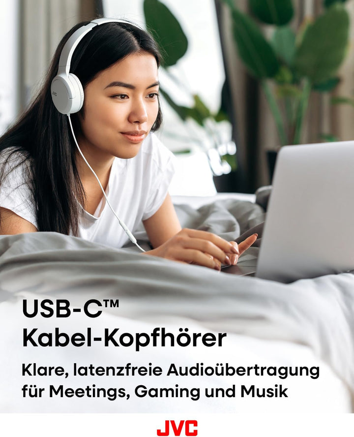 JVC HA-S33UC-W USB-C On-Ear-Kopfhörer, weiche Ohrpolster, faltbar, mit Mikrofon & 3-Tasten-Fernbedie