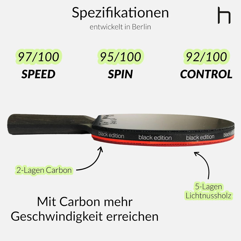 heinsa Carbon Profi Tischtennisschläger ITTF Wettkampf zugelassen Black Edition aus Lichtnussbaum mi