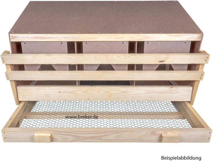 Legenest für Hühner 3er – gerade Unterteil-Variante | Abrollnest aus Holz mit Nestmatten & Auffangwa