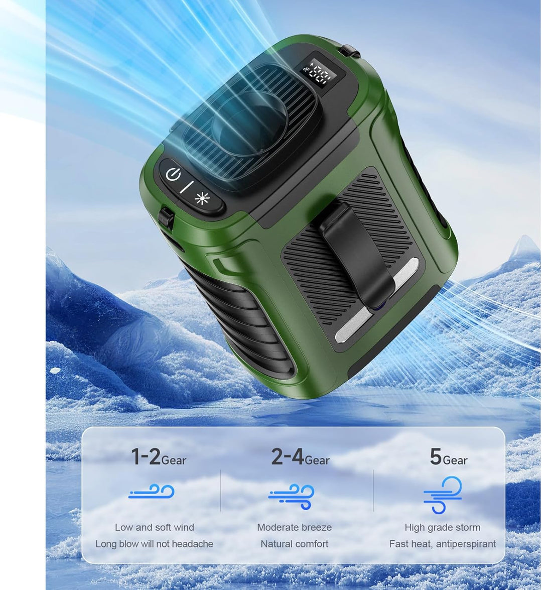 10000mAh Powerbank Lüfter mit Klemmfunktion & Trageschlaufe - 5-stufiger USB Mini-Ventilator + 2-stu