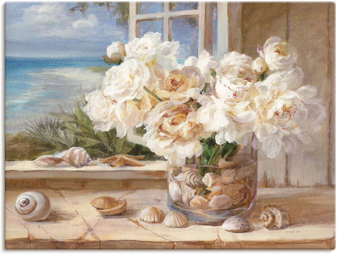ARTland Leinwandbilder Wandbild Bild auf Leinwand 60x45 cm Wanddeko Fensterblick Fenster Strand Meer