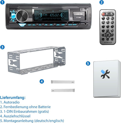 XOMAX XM-R281 Autoradio mit RDS, FM, Bluetooth Freisprecheinrichtung, USB, SD, MP3, ID3, AUX-IN, USB