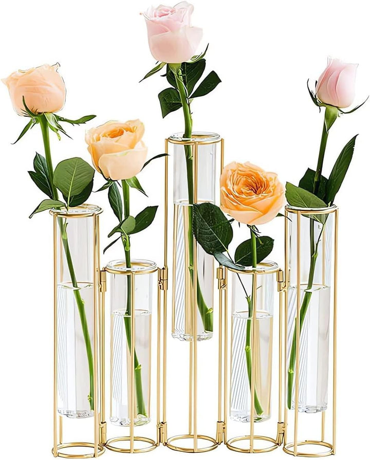 Nother Reagenzglas-Vase für Blumen, Glasvase mit Metallständer, Hydrokultur-Reagenzglasvase, 5er-Set