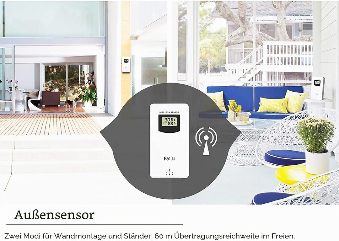 ALLOMN Wetterstationen Kabellos mit Innen Aussen Sensor, LCD-Digitalwetterstation mit Alarm/Temperat