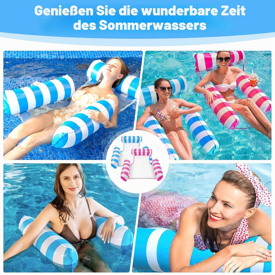 2 Stück Luftmatratze Pool mit 1 Luftpumpe, 4 in 1 Aufblasbare Wasserhängematte, Mehrzweck Aufblasbar