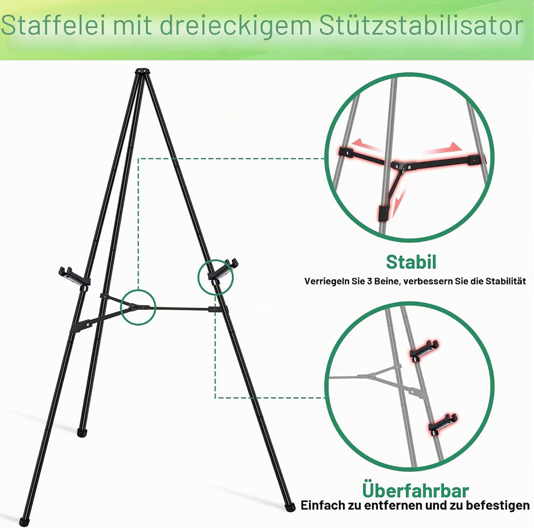 Staffelei – Faltbare Metall Staffelei, Verstellbare Bodenstaffelei mit Sofort Stativ – Leinwandständ