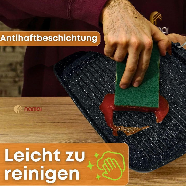 NAMAI - Grillpfanne mit Induktion, klappbarer Griff, platzsparend, 36 cm x 24 cm, antihaftbeschichte