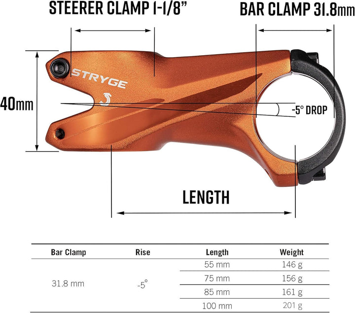 Funn Stryge Fahrrad-Vorbau mit -5 Grad - Länge 75mm Vorbau mit 31,8mm Lenkerklemmung, Fahrrad-Vorbau