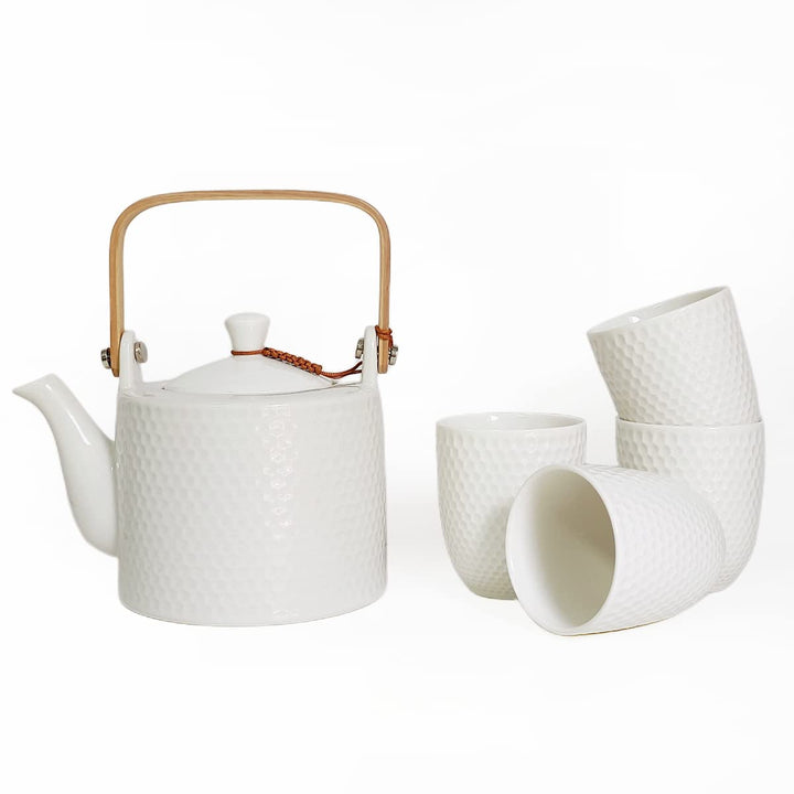 Teekanne Keramik Weiss, Japanisches Tee Set Vintage, Porzellan Teeservice mit Sieb 900ml mit 4 Teeta
