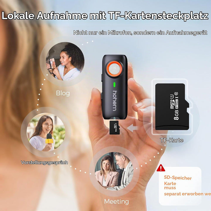 hohem MIC-01 Lavalier Mikrofon Wireless für iPhone iPad, Zweikanal-Aufnahme, 360° Tonaufnahme, 20H N