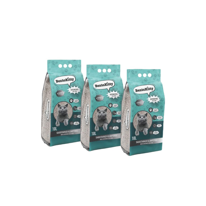 BentoKitty Katzenstreu (30L, 3er Pack) mit Aktivkohle, Klumpend, weiss, feinkörnig, Klumpstreu aus B