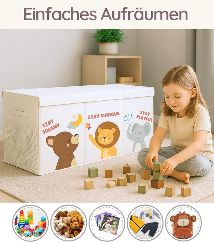 Spielzeugkiste Kinderzimmer XL mit Deckel, faltbare Aufbewahrungsbox für Spielzeug, Spielzeug Organi