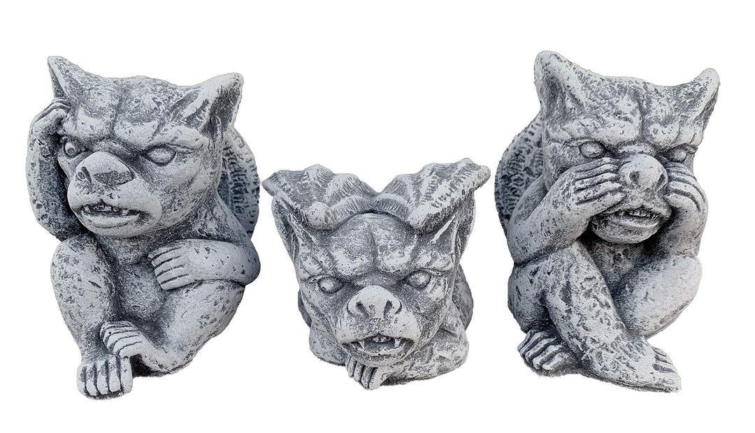 stoneandstyle Steinfigur 3er Set kleine Gargoyles frostfest wetterfest Steinguss