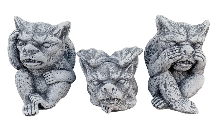 stoneandstyle Steinfigur 3er Set kleine Gargoyles frostfest wetterfest Steinguss