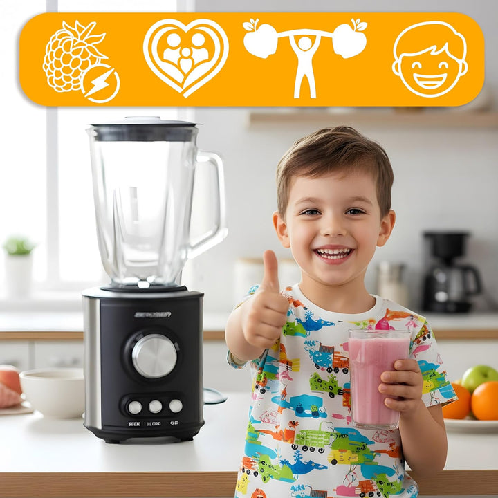 Berdsen - Becher-Mixer - Smoothie Maker - mit grossem 1,5 L Glasbehälter und Edelstahlklinge - 13 50