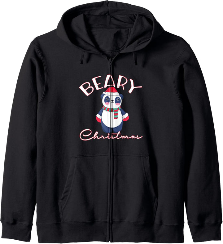 BEARY CHRISTMAS Süsser Pandabär Weihnachtsmannhut Schal Meme Kapuzenjacke