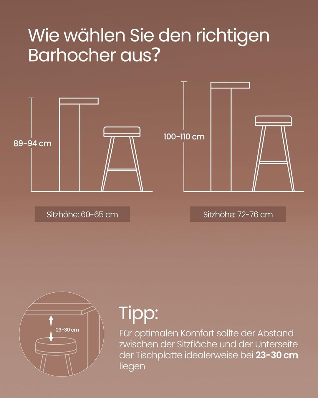 VASAGLE Barhocker, 2er Set, Barstühle, Küchenstühle mit Metallgestell, einfache Montage, 74 cm hoch,