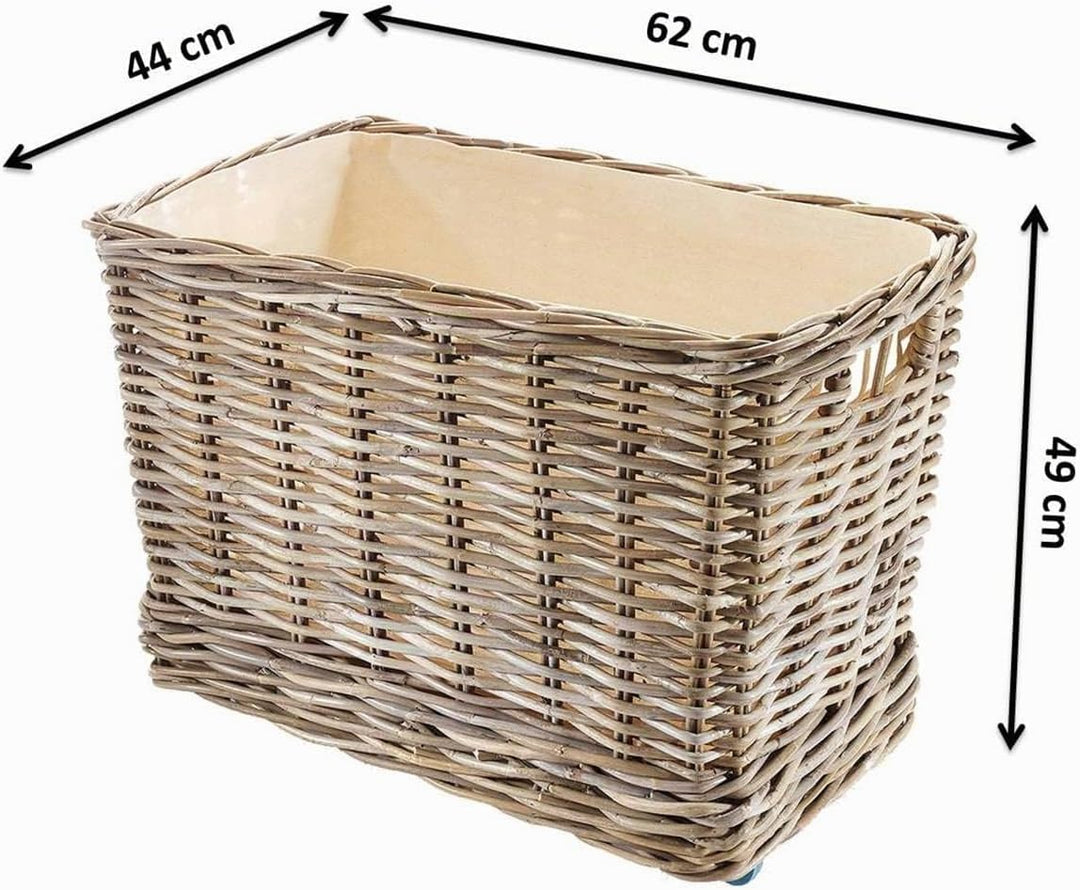 Kobolo Holzkorb Kaminholzwagen mit 4 Rollen für Kaminholz Rattan Innenfutter aus Leinen