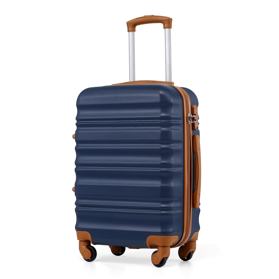 COOLIFE Hartschalen-Koffer Trolley Rollkoffer Reisekoffer mit TSA-Schloss und 4 Rollen (Blau/Braun,