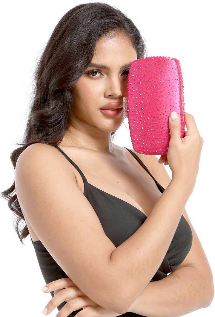 Boutique De FGG Damen-Handtaschen, Hochzeit, Party, Kristall, Clutch, Braut, Strass, Taschen Fuchsia