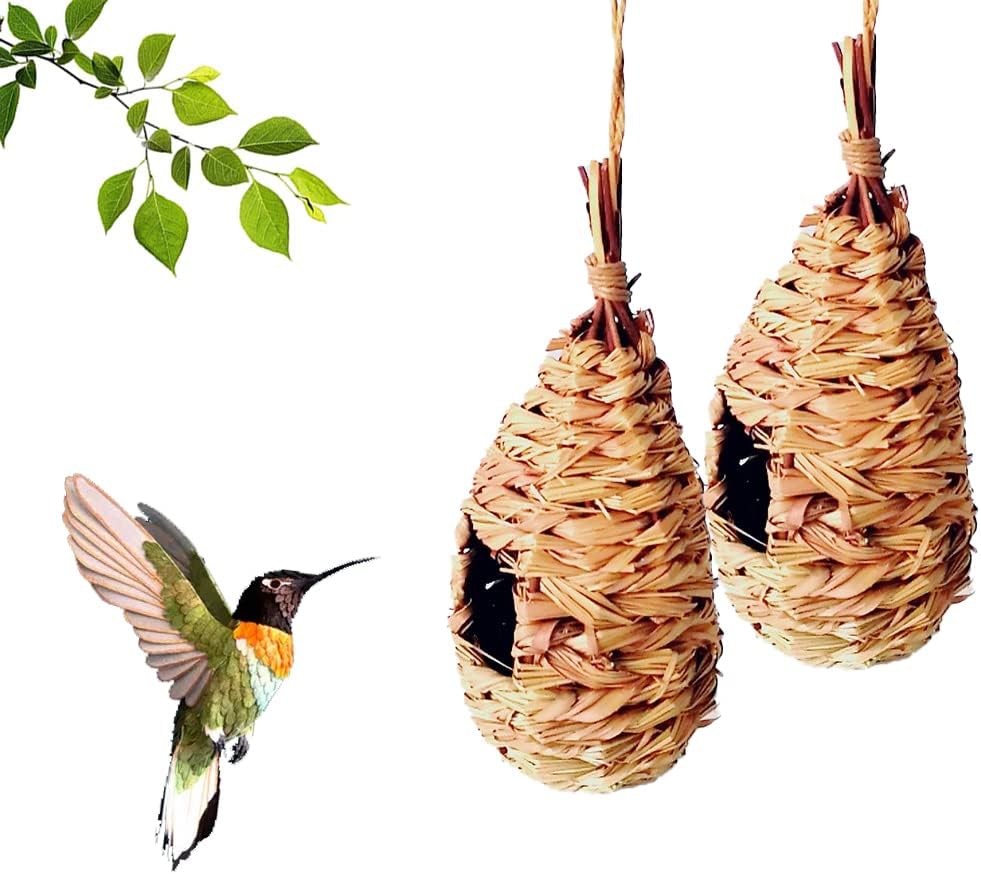 Vogelnest Gras, 2 Stück Gras Bird Nest, Handgewebte Vogelhäuser, Verschleissfest Hängender Vogelnest