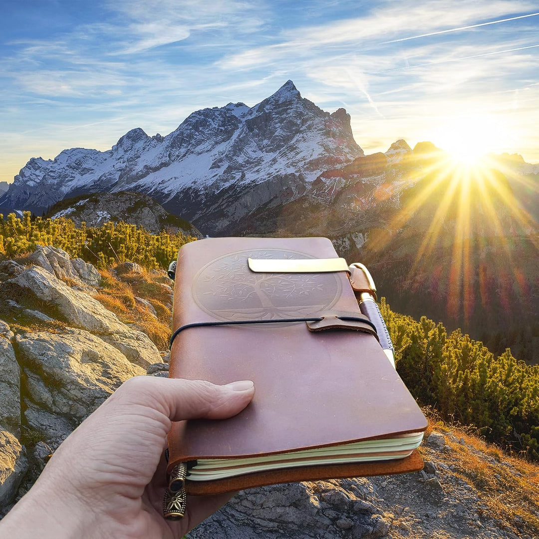 Nachfüllbares Leder-Tagebuch mit Lebensbaum-Motiv, geprägt, nachfüllbar, Reise-Notizbuch für Herren