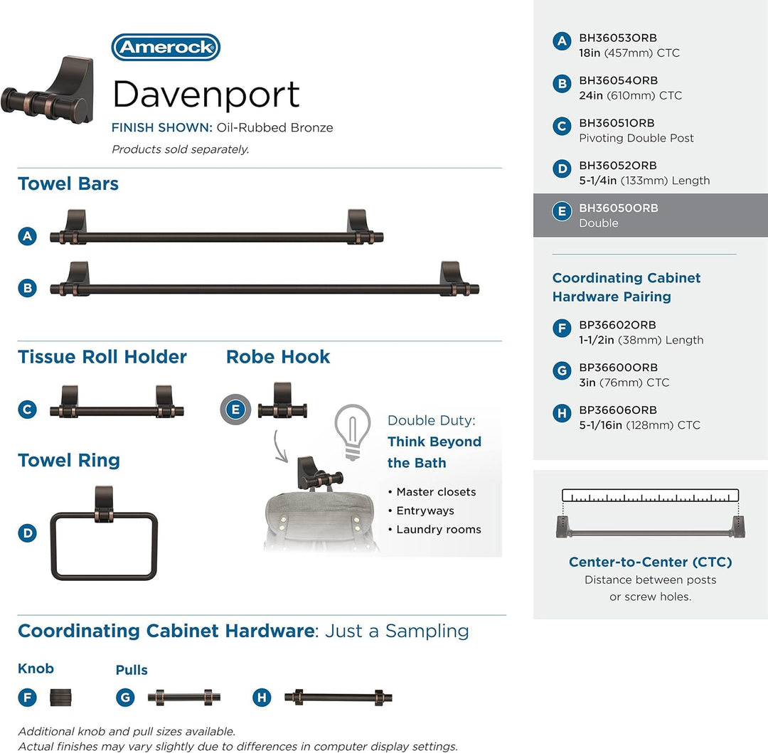 Amerock Davenport Übergangshaken für Bademäntel, ölgeriebener Bronze Robe Hook Oil Rubbed Bronze, Ro