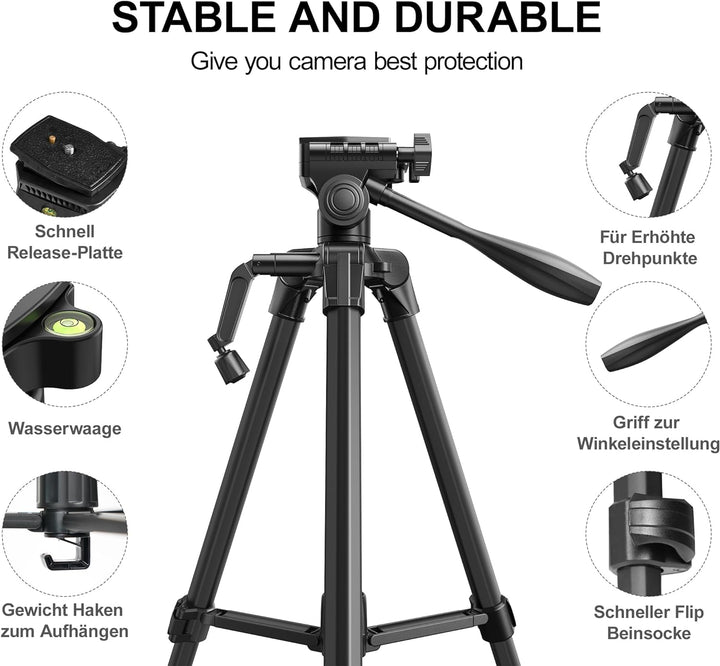 RALENO 60'' Stativ für Kamera, Kompaktes&Leichtes Stativ mit Tasche für Professionelle Fotografen, F