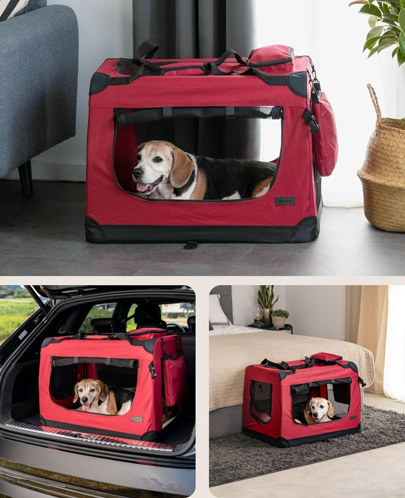 lionto Hundetransportbox Hundetasche Hundebox Faltbare Kleintiertasche, (L) 70x52x50 cm dunkelrot Du