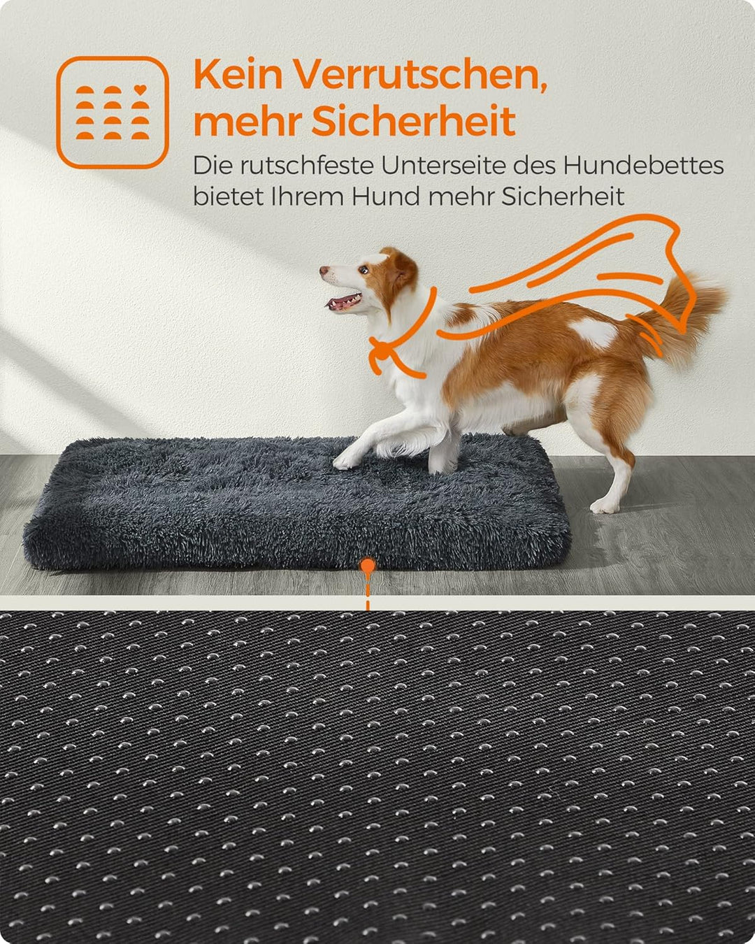 Feandrea Hundebett, Hundekissen, Flauschige Hundematte, Langer Plüsch, 110 x 73 cm, weiche Polsterun