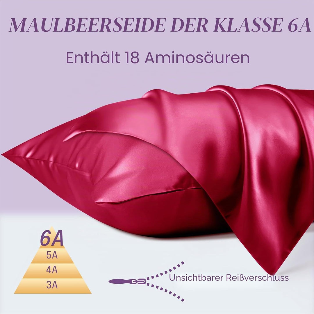 OLESILK Seide Kissenbezug Kissenhülle Haar- und Hautpflege mit Reissverschluss 16 Momme 1 Stück Wein