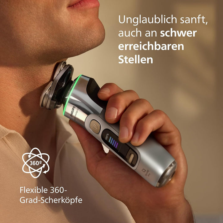 Philips Rasierer i9000 Prestige Ultra, Nass- und Trockenrasiererr, chrom, Druck- und Bewegungssensor