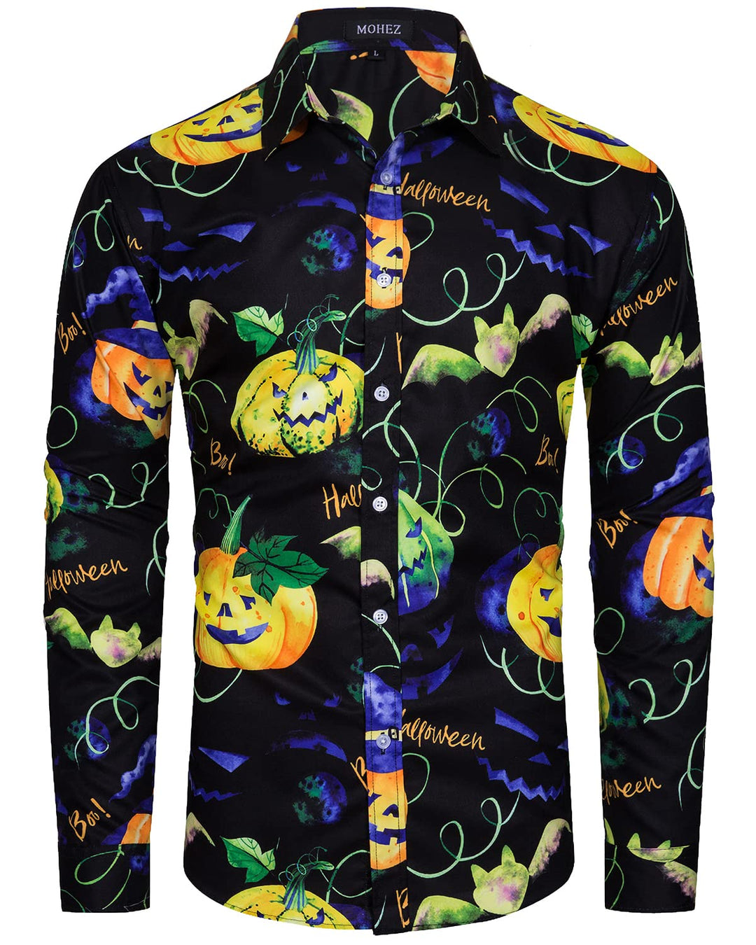 MOHEZ Herren Halloween Hemd Langarm Lustig Funky Kürbis Skull Schädel Druck Kostüm Urlaub Shirt Tops