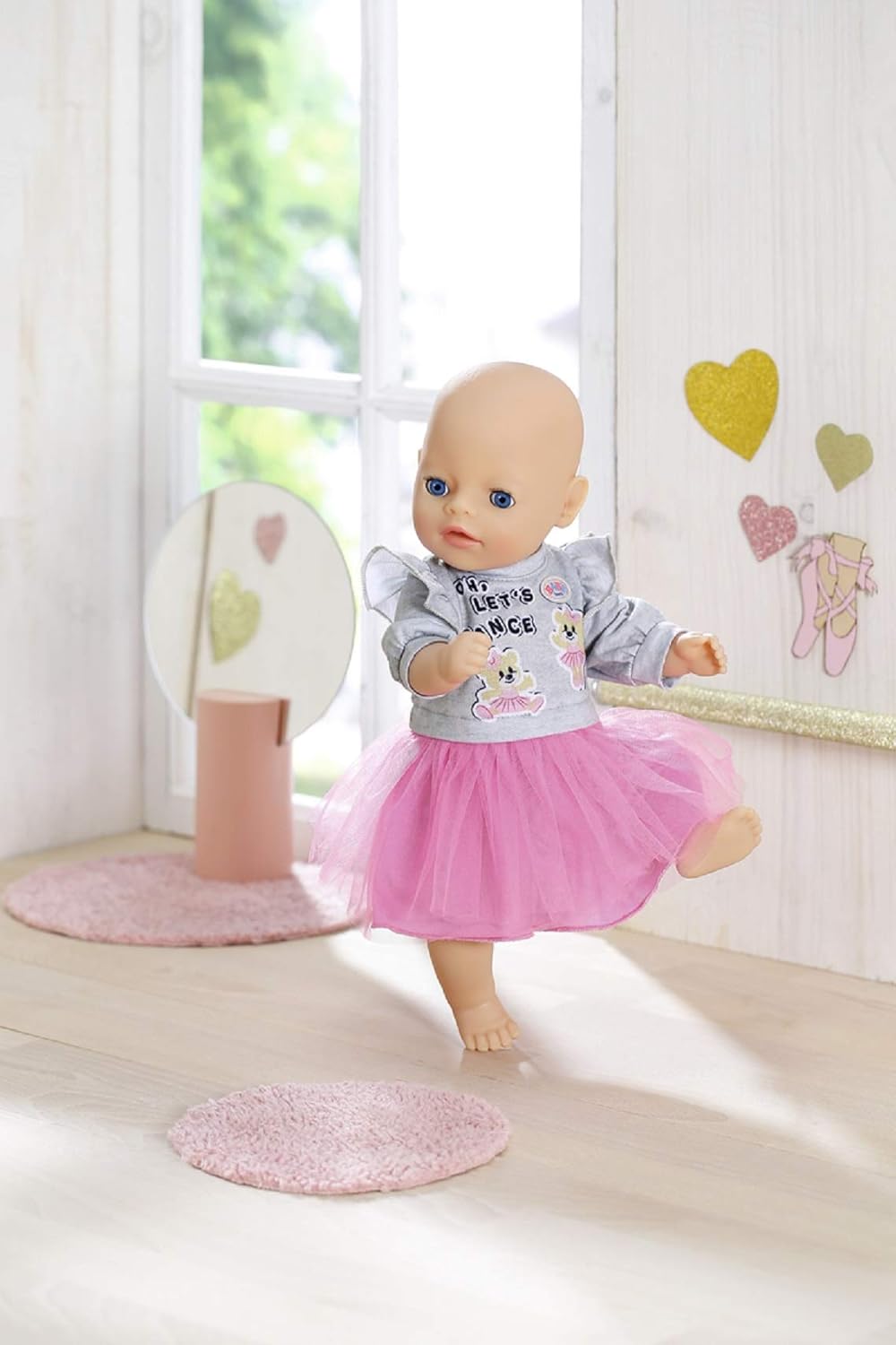 BABY Born Zapf Creation 830567 Little Kleider rosa 36 cm - rosa Puppenkleid mit Tüll-Rock und grauem