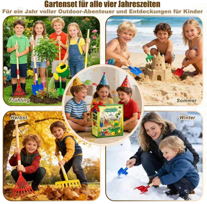 Schubkarre für Kinder, 13 Gartenwerkzeug Set für Kinder, Gartenset mit Schubkarre Kind, Kinderschubk