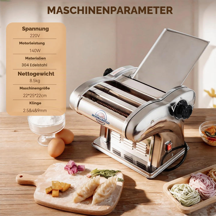Moongiantgo Nudelmaschine Elektrische, Edelstahl Nudelmaker, Pastamaschine mit 3 Klingen von 1,5 mm,