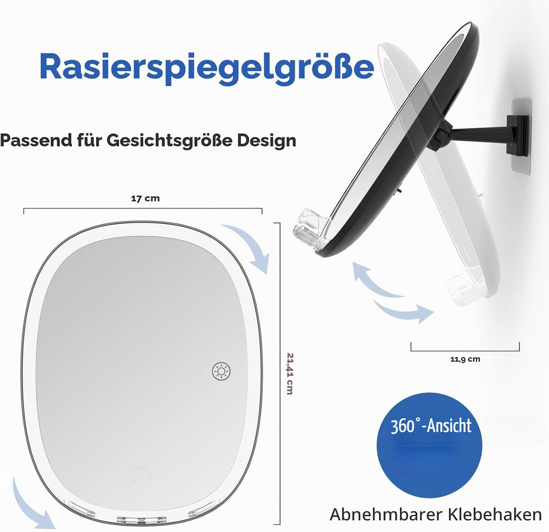 FASCINATE Rasierspiegel AntiBeschlag-Duschspiegel, 3 einstellbare Lichtfarben Schminkspiegel mit Ras